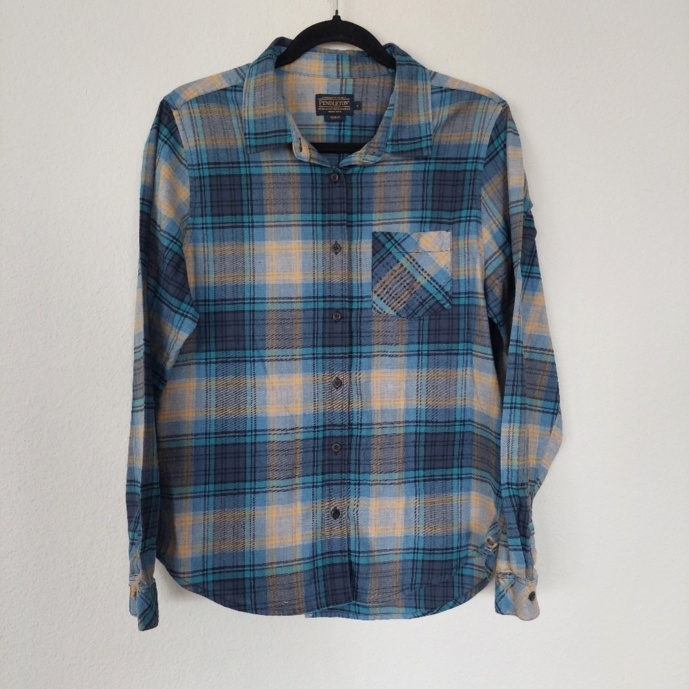 Pendleton Plaid Flannel Long Sleeve Shirt Size Large Women's